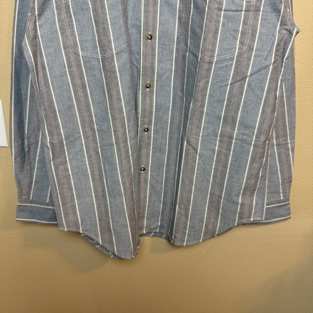Eddie Bauer Vintage 90s Blue Stripped Button Up Shirt 100% Cotton - XLT - Picture 3 of 5
